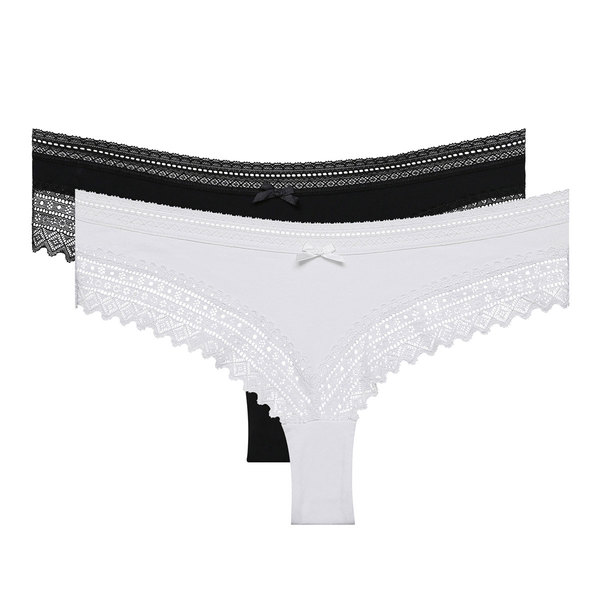 DIM SEXY MODA BRAZILIAN 2x - bumbac pentru femei brazilky cu dantela 2 bucata - negru - alb
